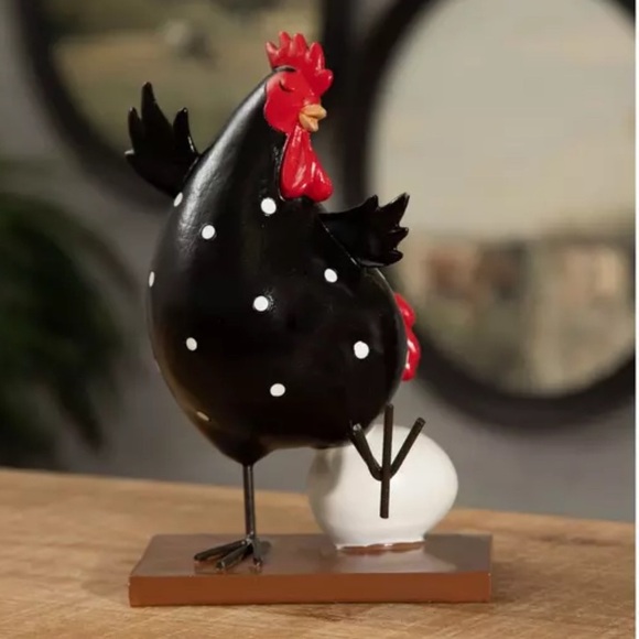 Other - Polka Dot Rooster Figurine Dancing Rooster With Egg Figurine